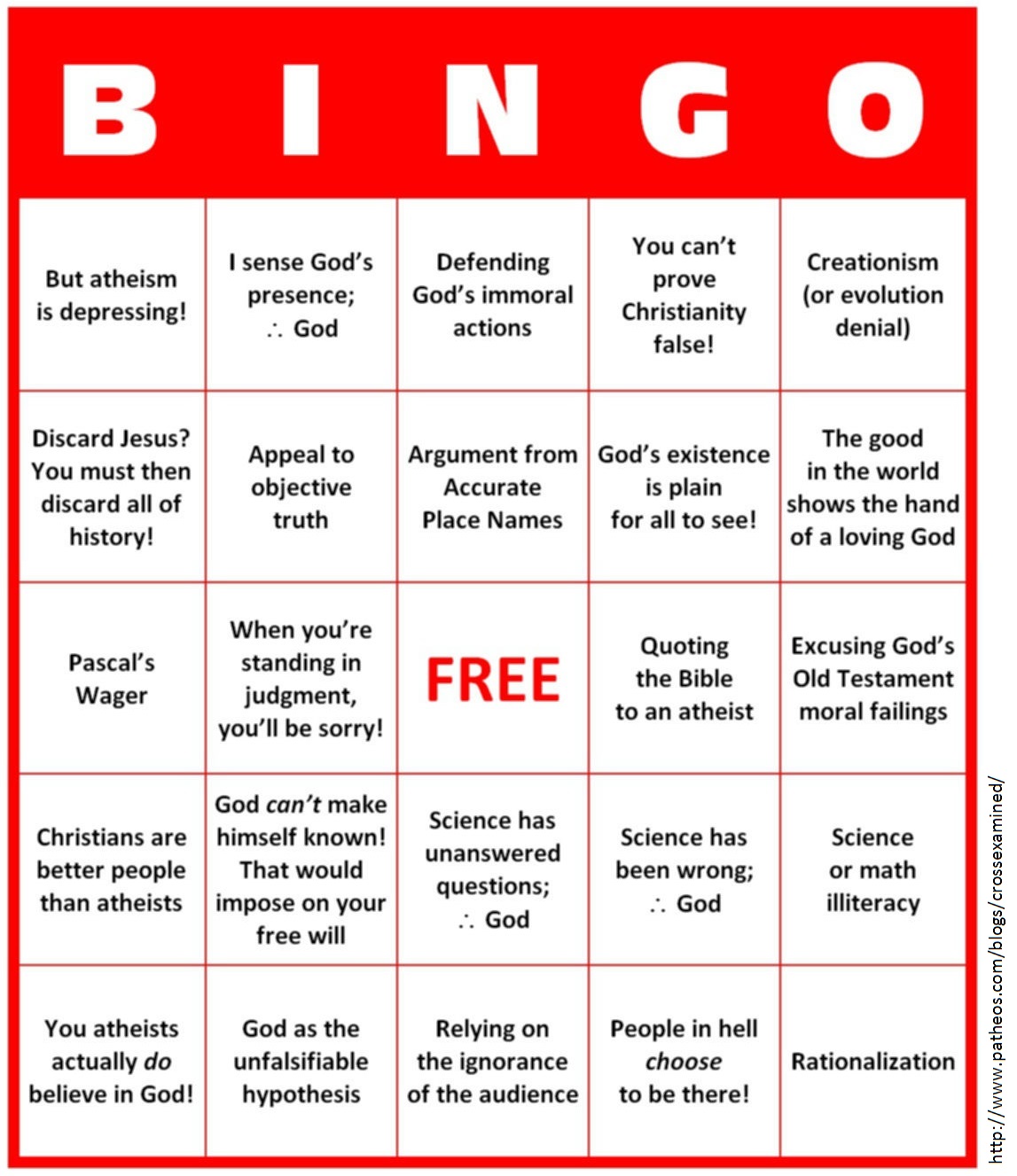 A Bingo Card For Bad Christian Arguments Hemant Mehta Friendly