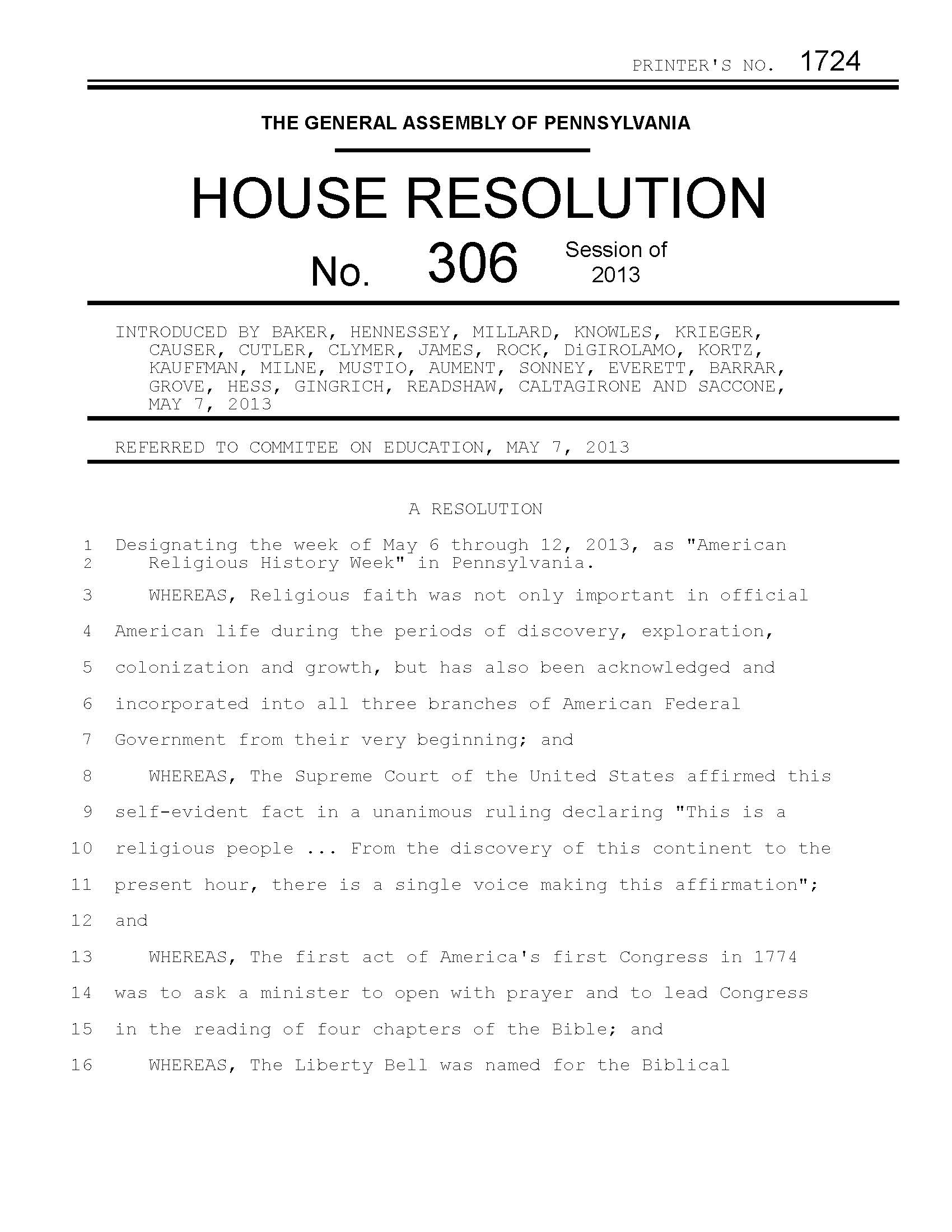 The first page of a bad bill.