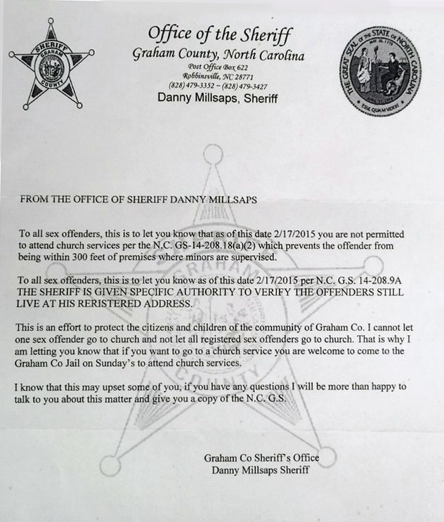 Sheriff Tells Sex Offenders They May Not Go To Church Directs Them To The County Jail For 6295