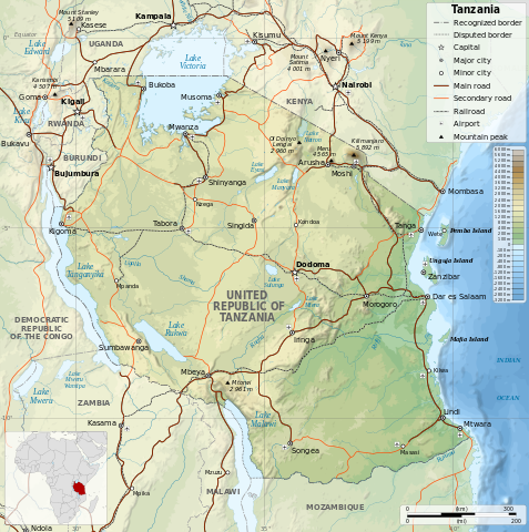 Tanzania Map courtesy of Semhur, wikimedia commons http://commons.wikimedia.org/wiki/File:Tanzania_map-en.svg