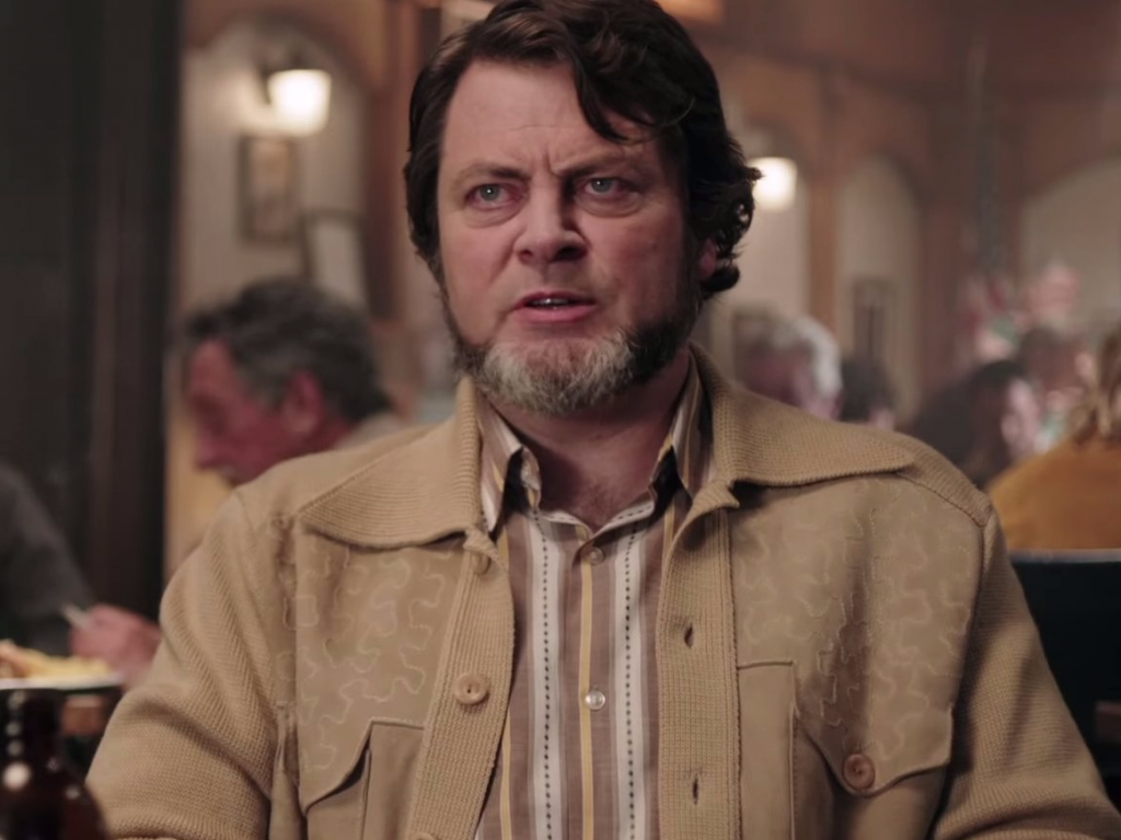 Nick Offerman as the conspiracy-minded Karl Weathers.