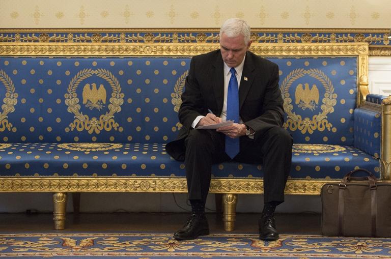V. P. Mike Pence - Waiting On The Bench (Official White House Photo by Benjamin Applebaum)
