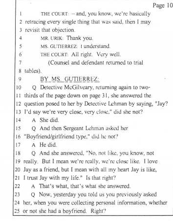 Gutierrez cross examining Det. McGilvery about his interview with Jenn