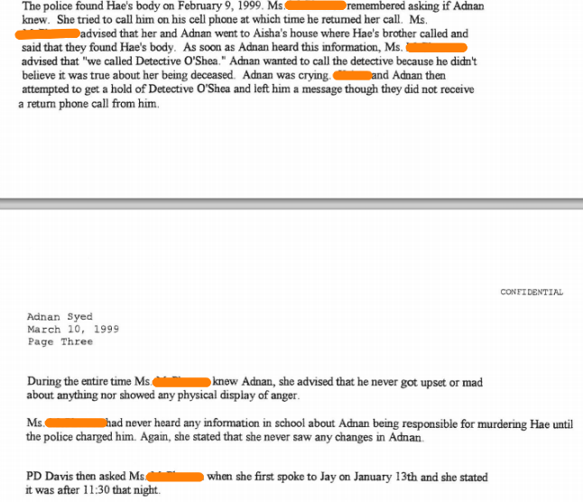 Stephanie's statement from March, 1999. Last name redacted. 