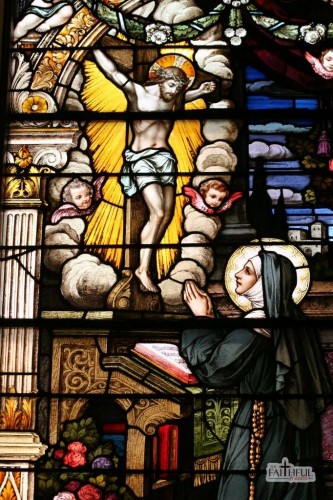 St Rita of Cascia depicted in a window at the National Shrine of St Rita of Cascia